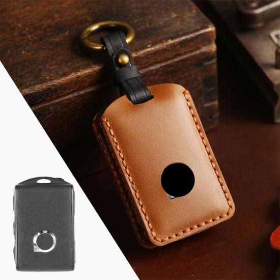Volvo Car Cowhide Leather Key Protective Cover Key Case (Brown)