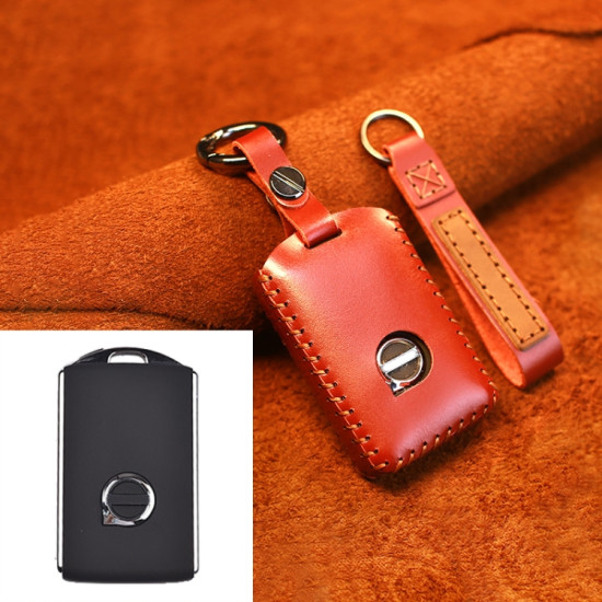 Volvo Single Slit Style Car Cowhide Leather Key Protective Cover Key Case (Red)