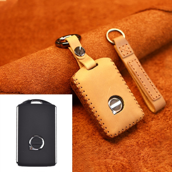 Volvo Single Slit Style Car Cowhide Leather Key Protective Cover Key Case (Brown)