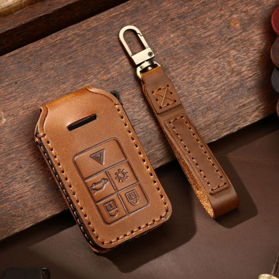 Volvo XC60 / XC90 / S90 5-button C046 Crazy Horse Cowhide Car Key Protection Cover(Brown)