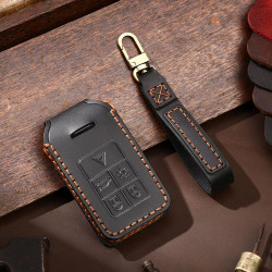 Volvo XC60 / XC90 / S90 6-button C047 Crazy Horse Cowhide Car Key Protection Cover(Black)
