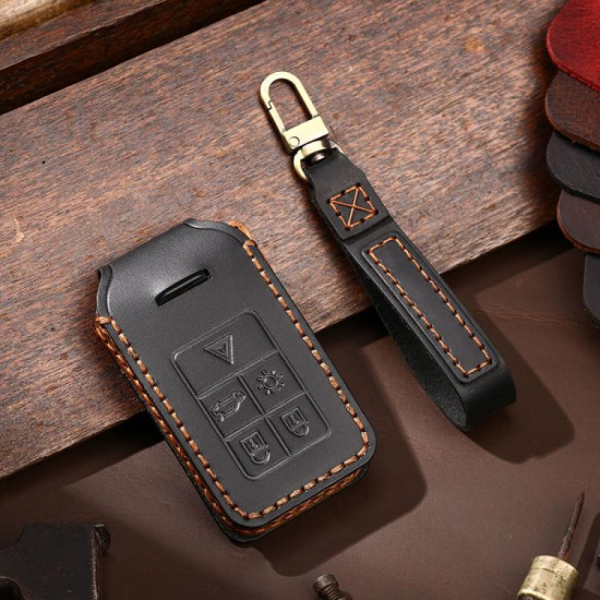 Volvo XC60 / XC90 / S90 6-button C047 Crazy Horse Cowhide Car Key Protection Cover(Black)
