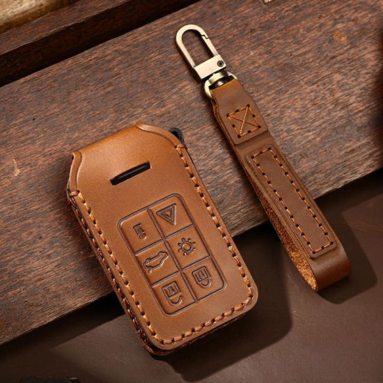 Volvo XC60 / XC90 / S90 6-button C047 Crazy Horse Cowhide Car Key Protection Cover(Brown)
