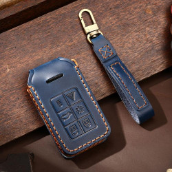 Volvo XC60 / XC90 / S90 6-button C047 Crazy Horse Cowhide Car Key Protection Cover(Blue)
