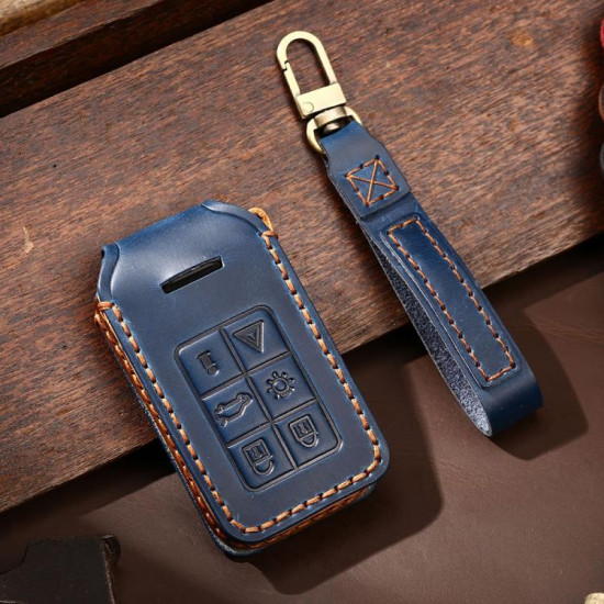 Volvo XC60 / XC90 / S90 6-button C047 Crazy Horse Cowhide Car Key Protection Cover(Blue)