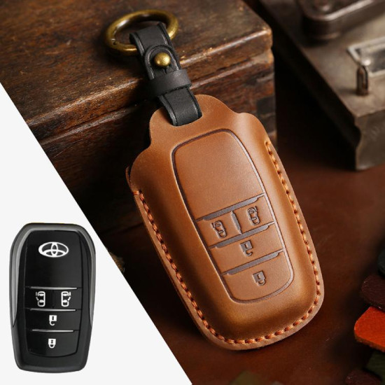 Toyota Alphard Hallmo Crazy Horse Cowhide Car Key Protection Cover(4-button Brown)