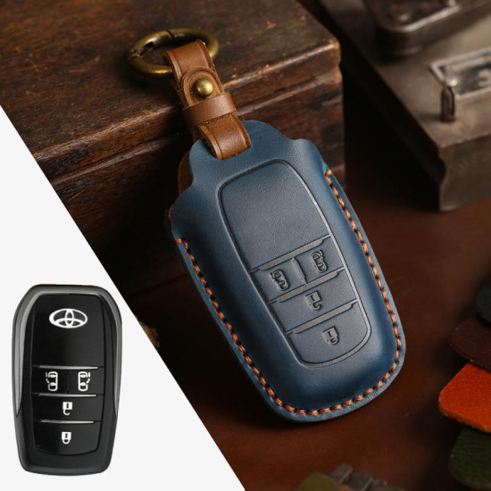 Toyota Alphard Hallmo Crazy Horse Cowhide Car Key Protection Cover(4-button Blue)