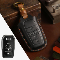 Toyota Alphard Hallmo Crazy Horse Cowhide Car Key Protection Cover(5-button Black)