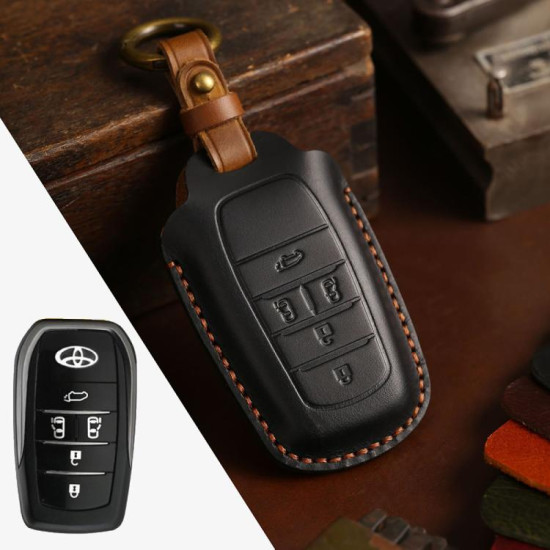 Toyota Alphard Hallmo Crazy Horse Cowhide Car Key Protection Cover(5-button Black)