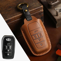 Toyota Alphard Hallmo Crazy Horse Cowhide Car Key Protection Cover(5-button Brown)