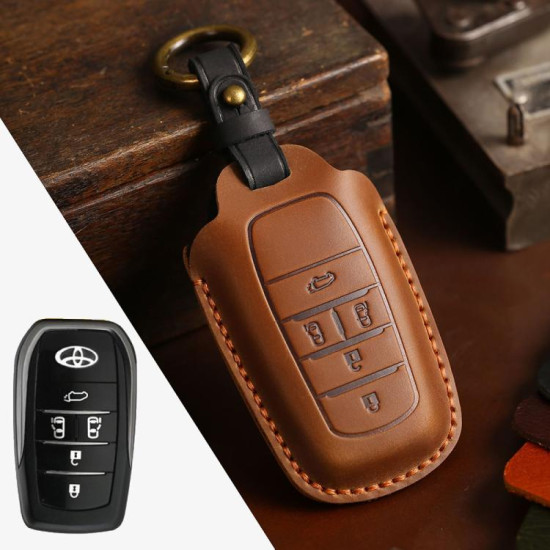 Toyota Alphard Hallmo Crazy Horse Cowhide Car Key Protection Cover(5-button Brown)
