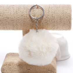 Simple Key Chain Fur Ball Pompon Keychain Pompom Artificial Rabbit Fur Animal Keychains for Woman Car Bag Key Rings(khaki)