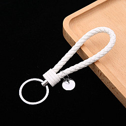 Woven Leather Cord Keychain Car Pendant Leather Key Ring Baotou With Small Round Piece(White)