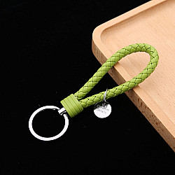 Woven Leather Cord Keychain Car Pendant Leather Key Ring Baotou With Small Round Piece(Light Green)