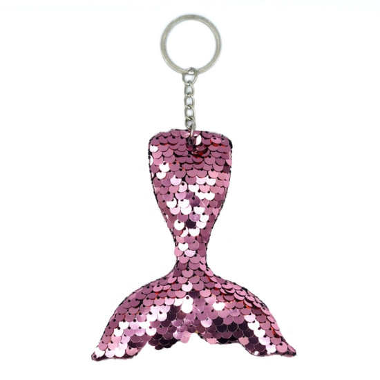 10 PCS Reflective Mermaid Keychain Sequins Mermaid Tail Accessories Car Luggage Pendant(Pink 3)