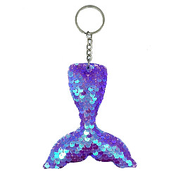 10 PCS Reflective Mermaid Keychain Sequins Mermaid Tail Accessories Car Luggage Pendant(AB Purple 60)