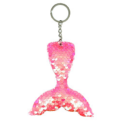 10 PCS Reflective Mermaid Keychain Sequins Mermaid Tail Accessories Car Luggage Pendant(AB Pink 48)