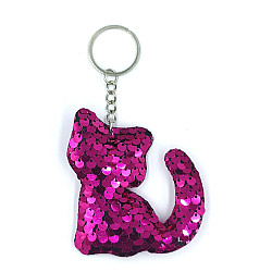 10 PCS PET Sequins Reflective Cat Keychain Bag Car Pendant, Colour: Rose Red 11
