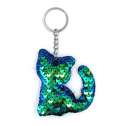 10 PCS PET Sequins Reflective Cat Keychain Bag Car Pendant, Colour: Green 4
