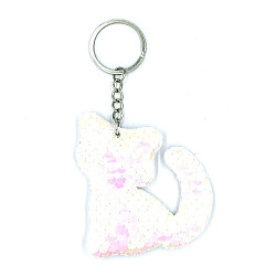 10 PCS PET Sequins Reflective Cat Keychain Bag Car Pendant, Colour: White Colorful