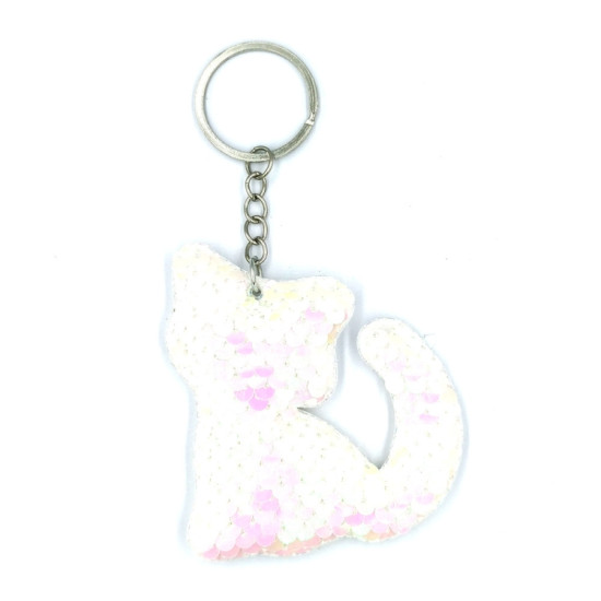 10 PCS PET Sequins Reflective Cat Keychain Bag Car Pendant, Colour: White Colorful