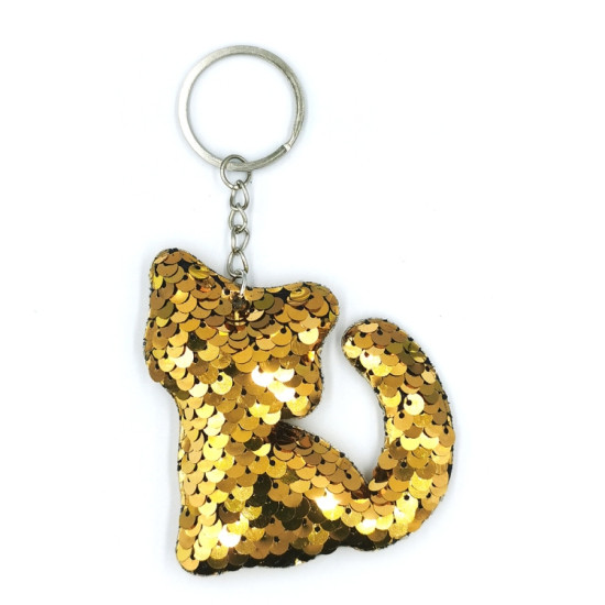 10 PCS PET Sequins Reflective Cat Keychain Bag Car Pendant, Colour: Gold