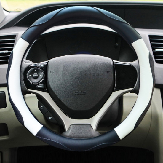 Super Fiber Leather Car Universal Anti-skid Steering Wheel Cover, Diameter: 38cm(Black White)