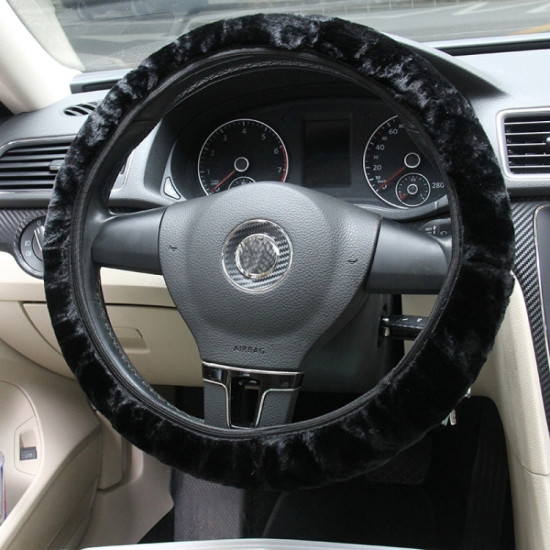 Universal Premium Soft Short Plush Winter Car Steering Wheel Cover, For 36-38cm steering wheel(Black)