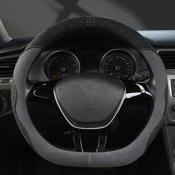 Turned Fur D Type Steering Wheel Cover, Size: 38cm(Black Gray)