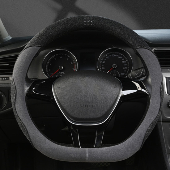 Turned Fur D Type Steering Wheel Cover, Size: 38cm(Black Gray)