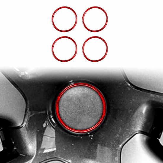 Tesla Model 3 / Y 4pcs/Set Carbon Fiber Car Wheel Hub Decoration Ring, Left and Right Drive(Red)