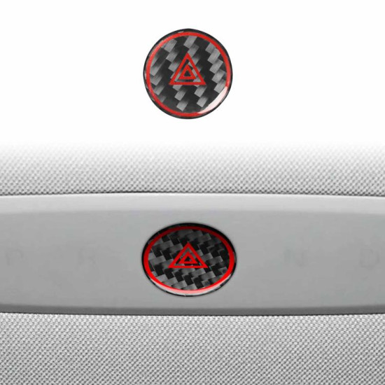 Tesla Model 3 2023- Carbon Fiber Car Emergency Light Button with Label Decorative Sticker, Left and Right Drive(Black)