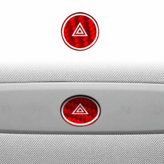 Tesla Model 3 2023- Carbon Fiber Car Emergency Light Button with Label Decorative Sticker, Left and Right Drive(Red)
