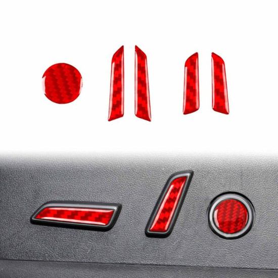 Tesla Model 3 2023- 5pcs/Set Carbon Fiber Car Seat Adjustment Button Decorative Sticker, Left and Right Drive(Red)