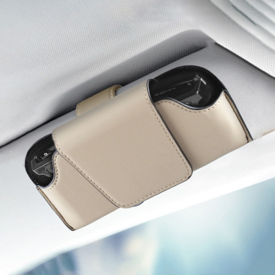 Car Eyeglasses Case Sun Visor Back Clip Sunglasses Organizer Multi-function Leather Sunglasses Clip(Beige)