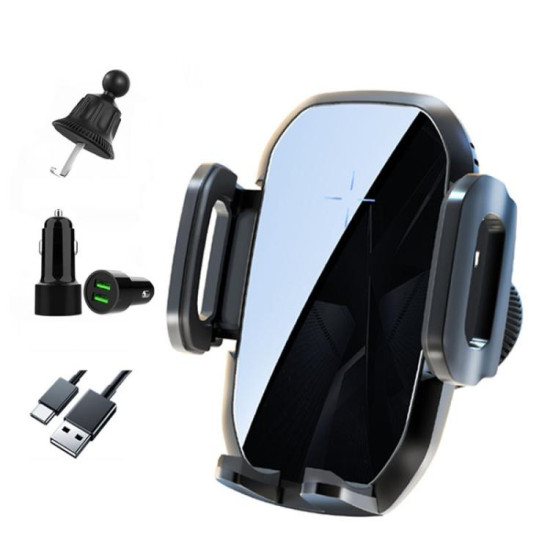 15W Wireless Induction Snap-on Charging Car Air Outlet Phone Holder, Color: Black + Car Charger Head