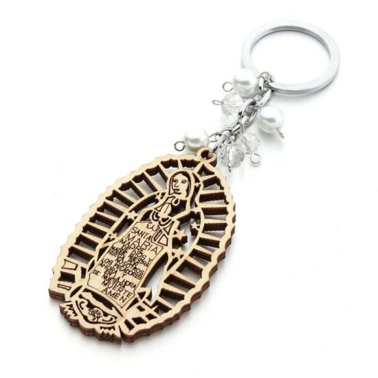 Wooden Sign Religious Baptismal Keychain(White)