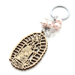 Wooden Sign Religious Baptismal Keychain(Pink)