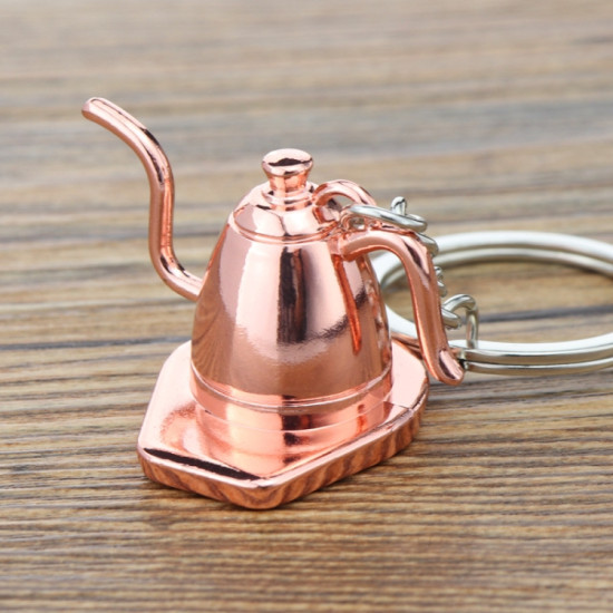 Mini Metal Keychain Coffee Utensils Decorative Pendant, Style: Gooseneck Pot Rose Gold