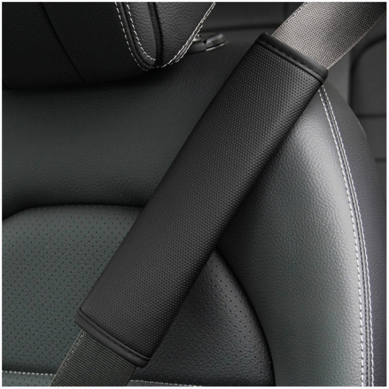 Skin Feeling Car Leather Seat Belt Cover Shoulder Pads 6.5x23cm(Black)