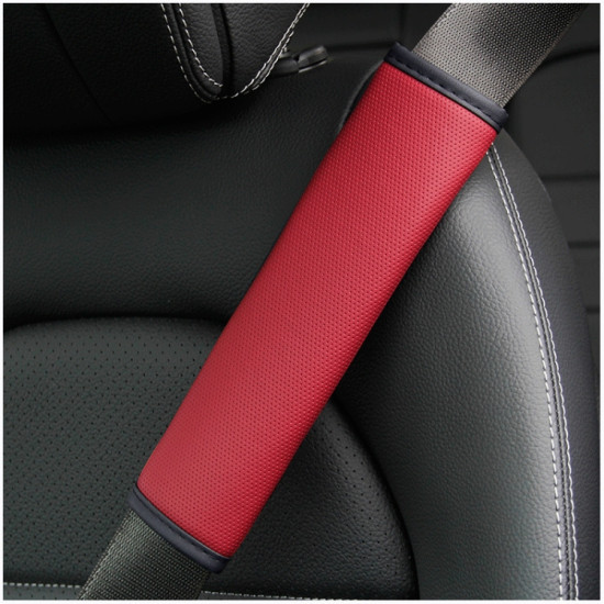 Skin Feeling Car Leather Seat Belt Cover Shoulder Pads 6.5x23cm(Wine Red)