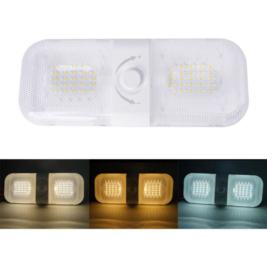 12 24V RV Light 120 LEDs 3 Color Temperature Rotary Button Dimming Roof Light FC01