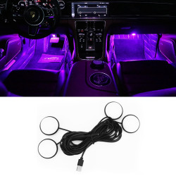 Car 4 in 1 USB RGB Foot LED Atmosphere Light Pink Light