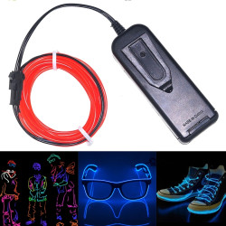 YouOKLight Neon EL Cold Round Flexible Strip Light with 3V Battery Box for Dance Party Car Decoration Length 3m Red Light