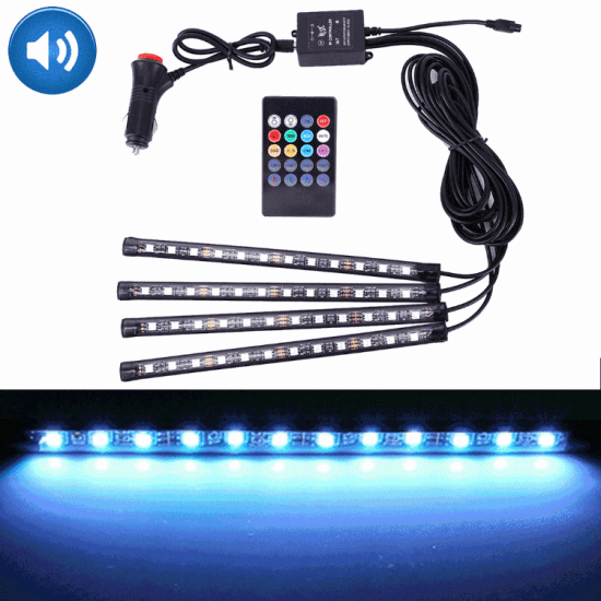 4 in 1 Universal Car Colorful Acoustic LED Atmosphere Lights Colorful Lighting Decorative Lamp with 48LEDs SMD 5050 Lamps and Remote Control DC 12V 7W