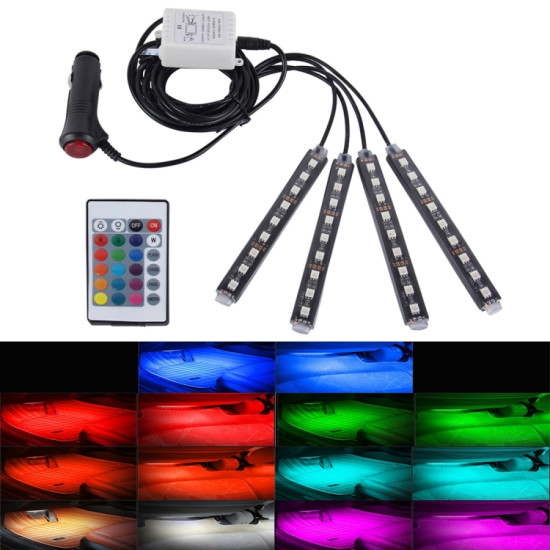 4 in 1 4 5W 36 SMD 5050 LEDs RGB Car Interior Floor Decoration Atmosphere Colorful Neon Light Lamp with Wireless Remote Control DC 12V