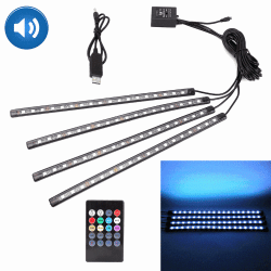 4 in 1 Universal Car USB Colorful Acoustic LED Atmosphere Lights Colorful Lighting Decorative Lamp with 18LEDs SMD 5050 Lamps and Remote Control DC 5V 8 6W