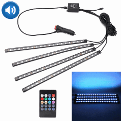 4 in 1 Universal Car Cigarette Lighter Colorful Acoustic LED Atmosphere Lights Colorful Lighting Decorative Lamp with 18LEDs SMD 5050 Lamps and Remote Control DC 12V 8 6W