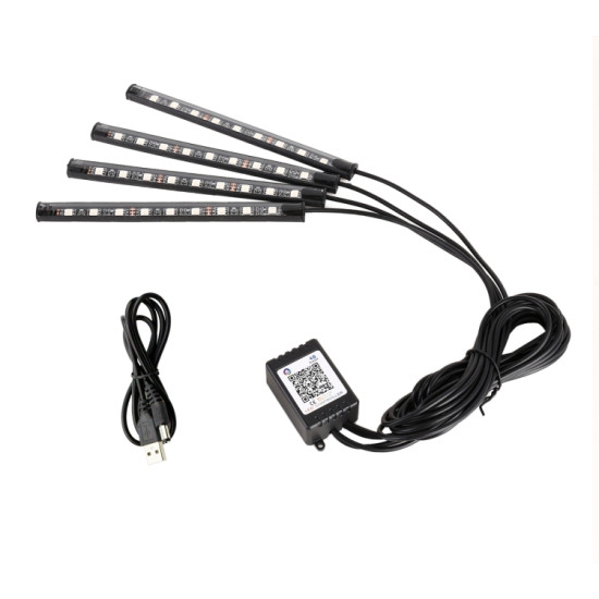 4 in 1 Universal Car USB 8 color APP Control LED Atmosphere Light Decorative Lamp with 9LEDs Lamps Cable Length 1 5m