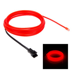 EL Cold Red Light Waterproof Round Flexible Car Strip Light with Driver for Car Decoration Length 2m Red